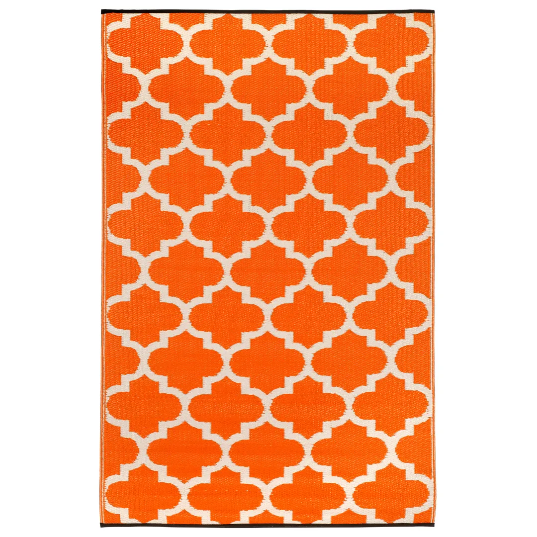 Tangier Carrot and White Moroccan Trellis Recycled Plastic Outdoor Rug