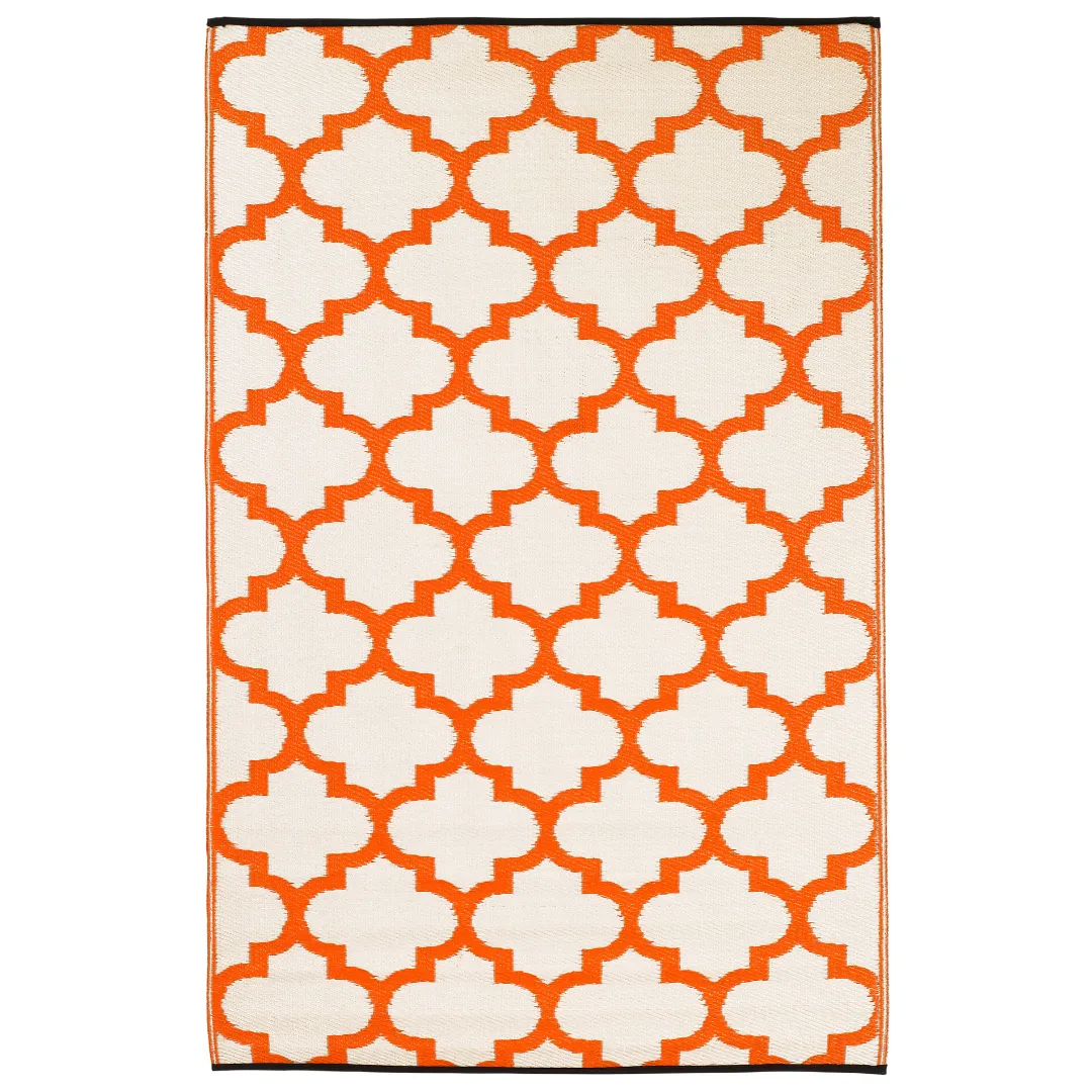 Tangier Carrot and White Moroccan Trellis Recycled Plastic Outdoor Rug