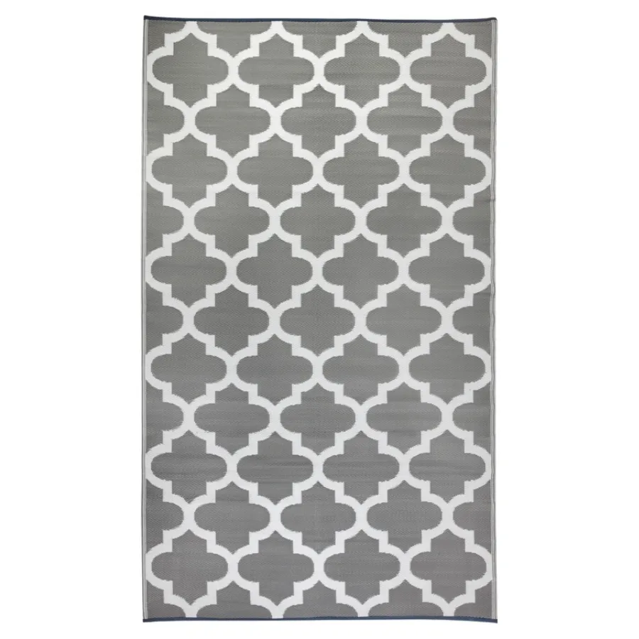 Tangier Grey And White Trellis Recycled Plastic Outdoor Rug