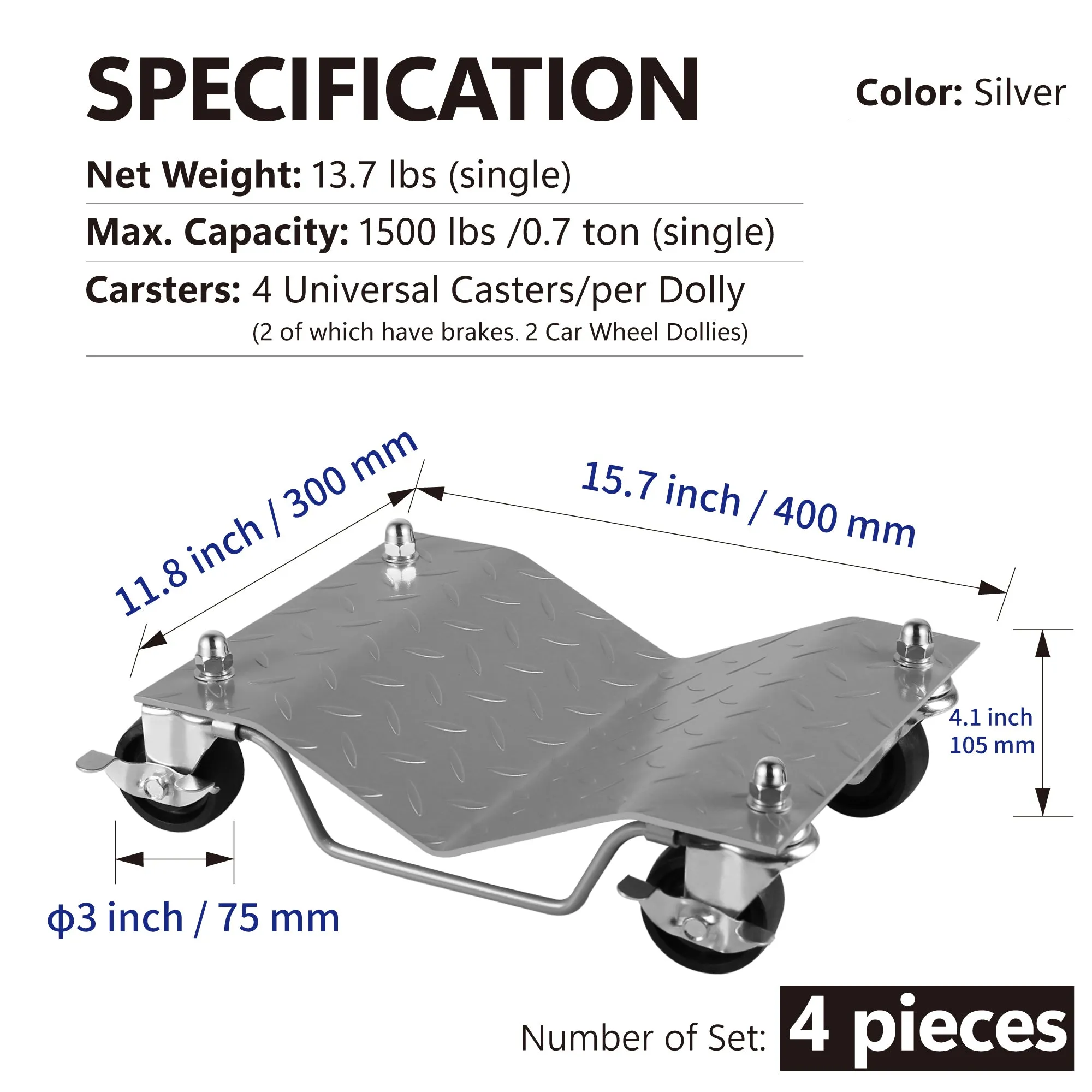 Tire Car Wheel Dolly Dollies Skate Auto Repair Slide Capacity 4Pcs /6000lbs