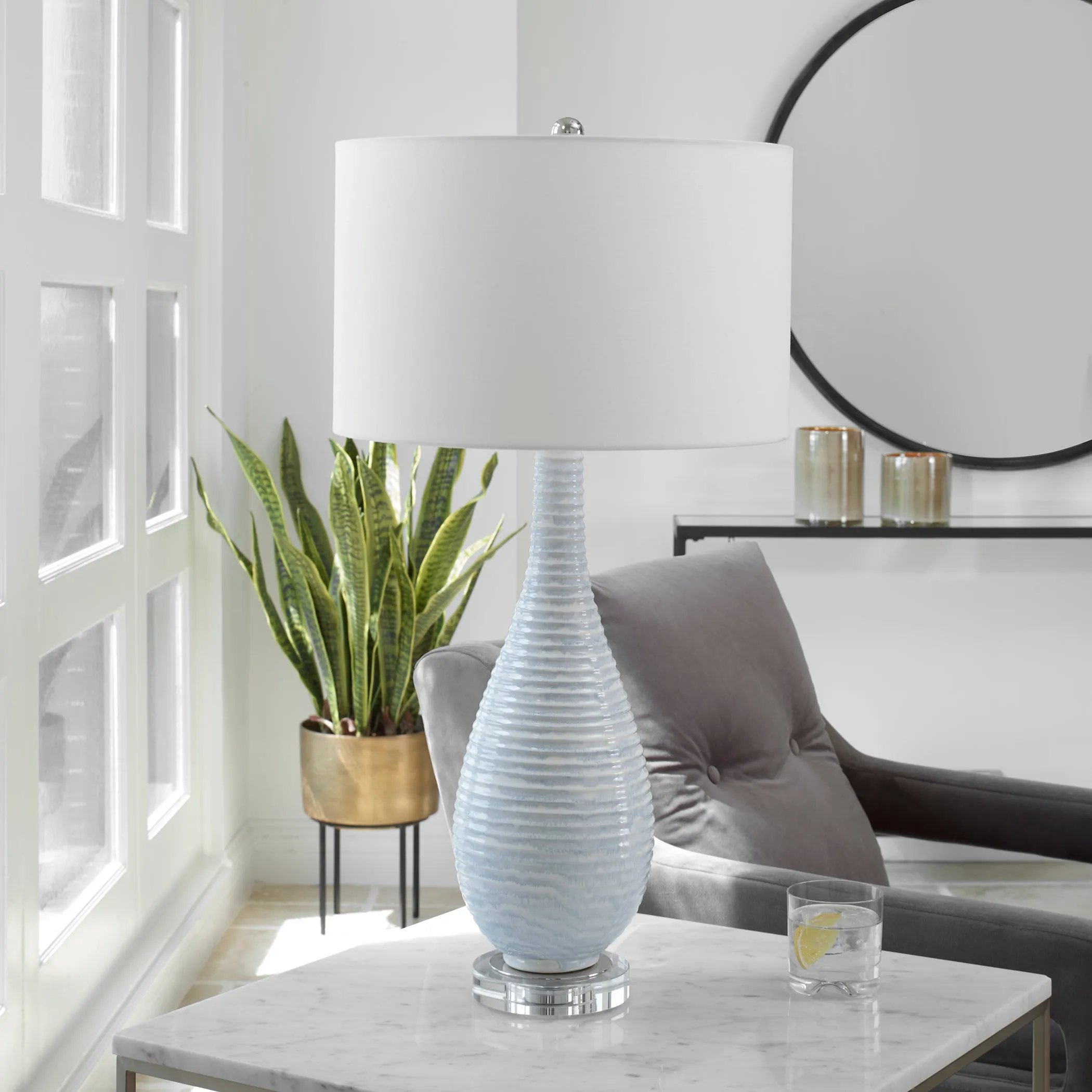 Uttermost Clariot Ribbed Blue Table Lamp