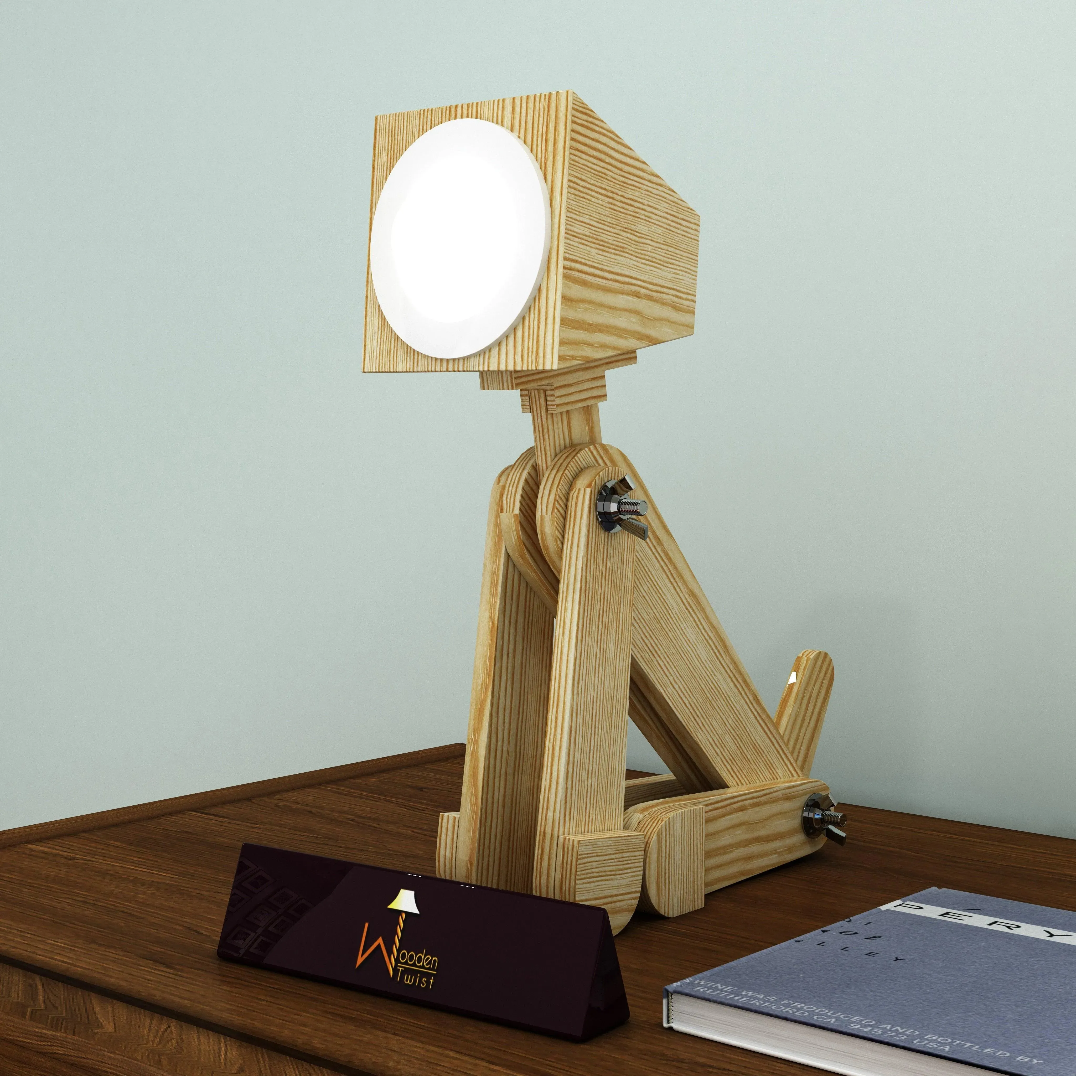 Wooden Dog Shaped LED Lamp (Pinewood)