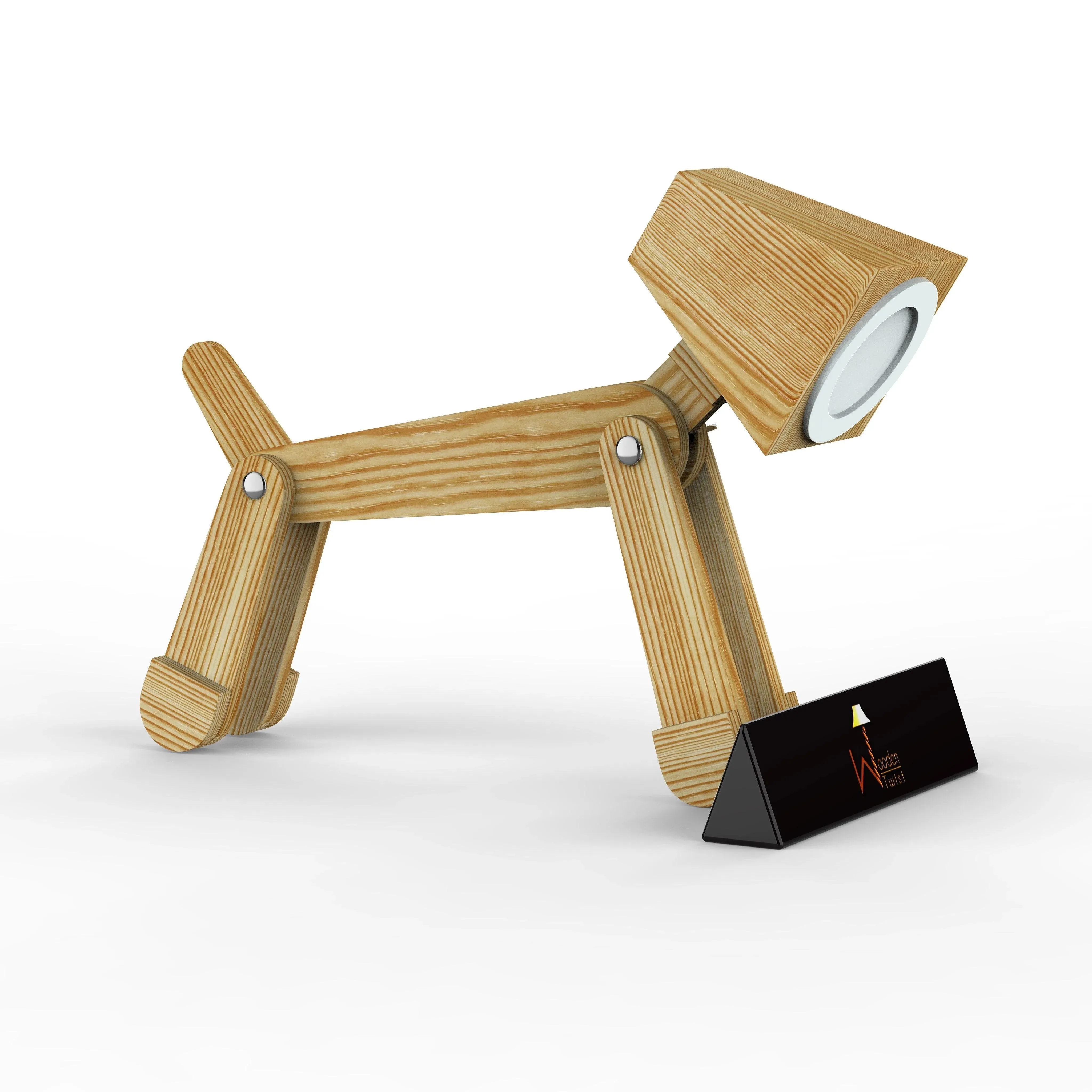 Wooden Dog Shaped LED Lamp (Pinewood)